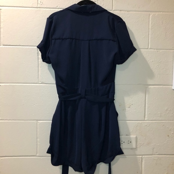 Charolette Russe Navy Blue Button Down Short Sleeve Belt Romper Size Small - Picture 4 of 9